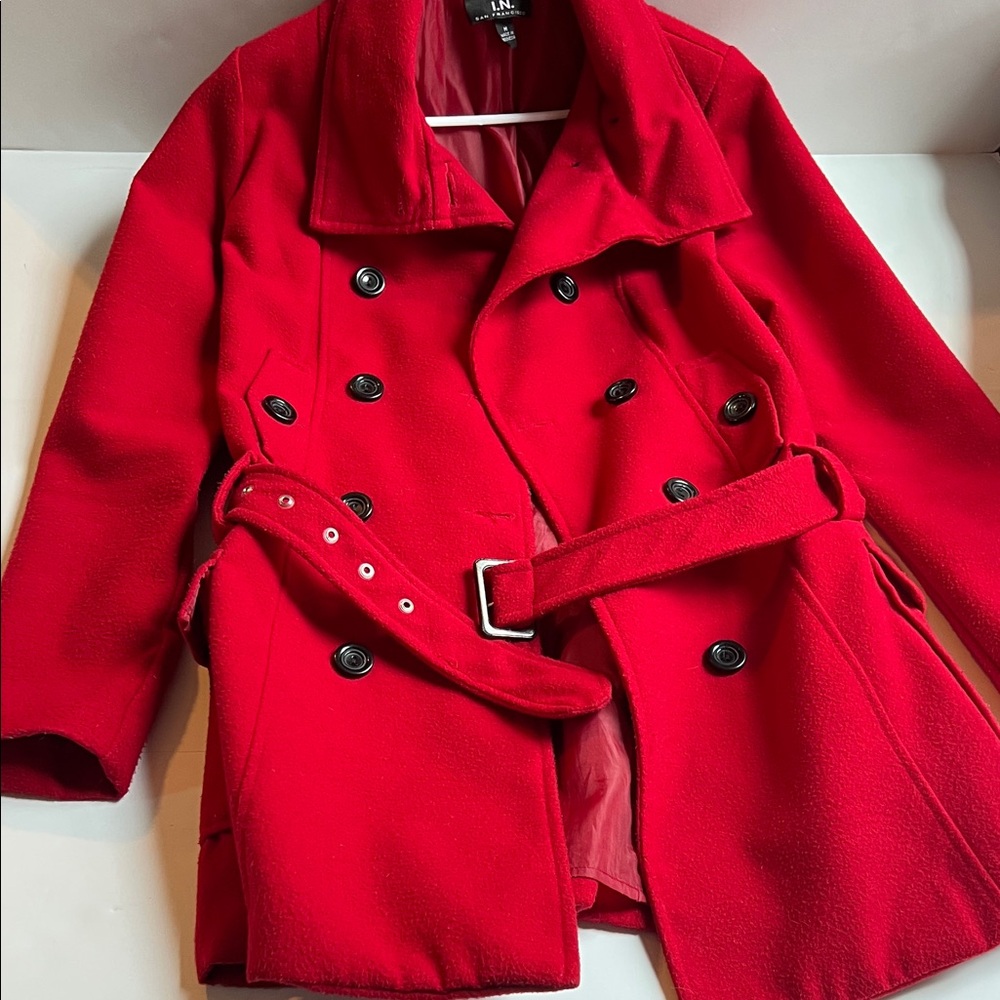 INC International Concepts Bold Red Pea Coat